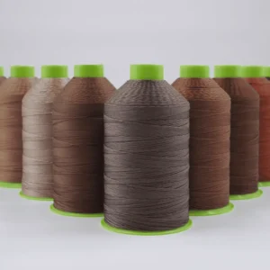 High strength 207 Bonded Nylon Thread spools in various brown shades ideal for leather sewing machines perfect for stitching leather products like shoes bags and wallets